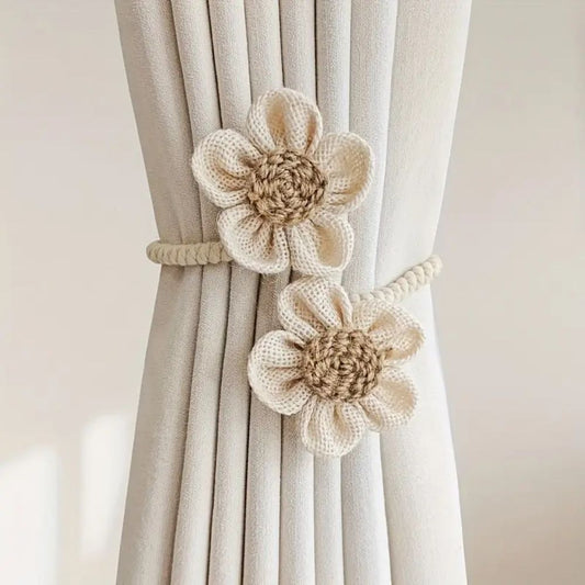 Florin Raffhalter für Vorhänge - Hanfseil, Blumenmuster, 2-teiliges Set 0