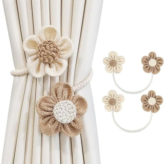 Florin Raffhalter für Vorhänge - Hanfseil, Blumenmuster, 2-teiliges Set 1