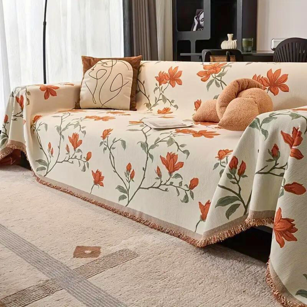 Florina Sofabezug - Vintage Chenille mit Blumenmuster, Maschinenwaschbar 0
