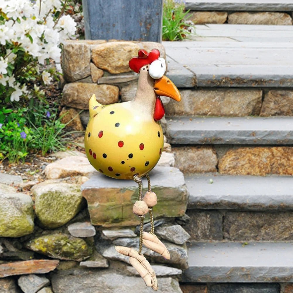 Funky Hühnerfigur - Wetterbeständiges Kunstharz, Charmante Gartendeko 2