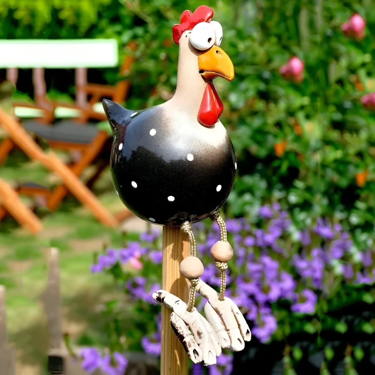 Funky Hühnerfigur - Wetterbeständiges Kunstharz, Charmante Gartendeko 4