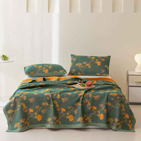 Ginkgo Jacquard Wendedecke - Baumwollmischung, Wendbar Floral 0