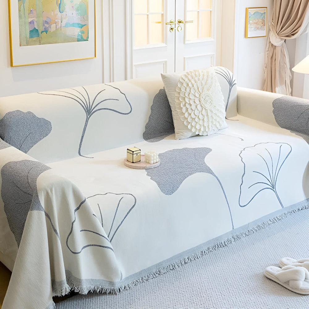 Ginko Sofaüberzug Ecksofa - Premium Chenille, Elegantes Ginkgoblatt-Muster 0