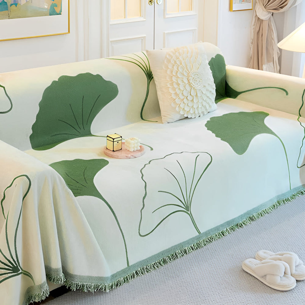Ginko Sofaüberzug Ecksofa - Premium Chenille, Elegantes Ginkgoblatt-Muster 1