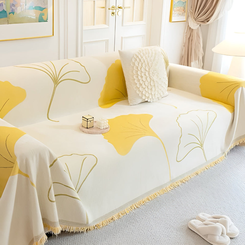 Ginko Sofaüberzug Ecksofa - Premium Chenille, Elegantes Ginkgoblatt-Muster 2