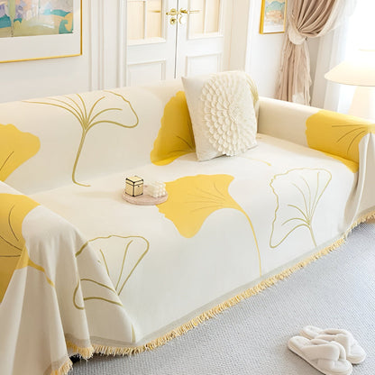 Ginko Sofaüberzug Ecksofa - Premium Chenille, Elegantes Ginkgoblatt-Muster 2