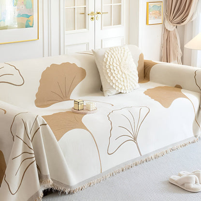 Ginko Sofaüberzug Ecksofa - Premium Chenille, Elegantes Ginkgoblatt-Muster 3