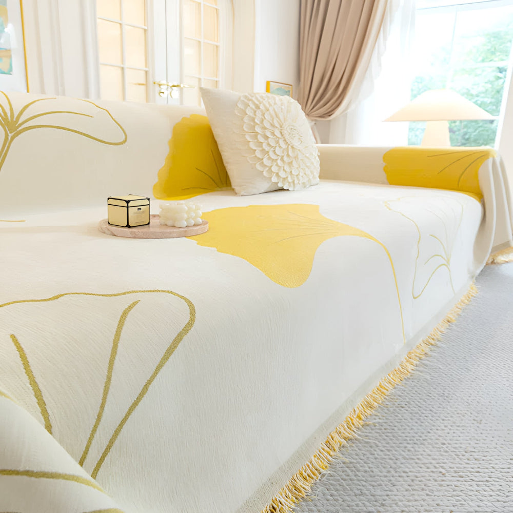 Ginko Sofaüberzug Ecksofa - Premium Chenille, Elegantes Ginkgoblatt-Muster 5