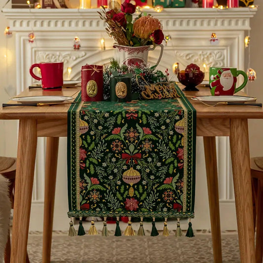 Gleam Tischläufer Weihnachten - Polyester, Festlich mit Quasten 0