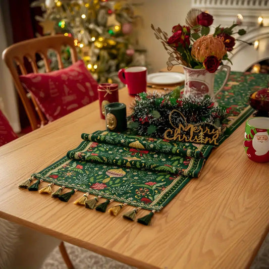 Gleam Tischläufer Weihnachten - Polyester, Festlich mit Quasten 1