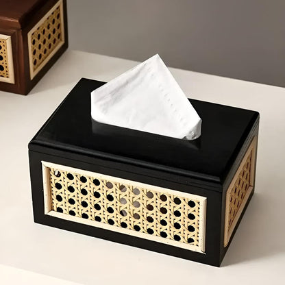 Juno Taschentuchbox - Rattan und Massivholz, Minimalistisch Elegantes Design 0