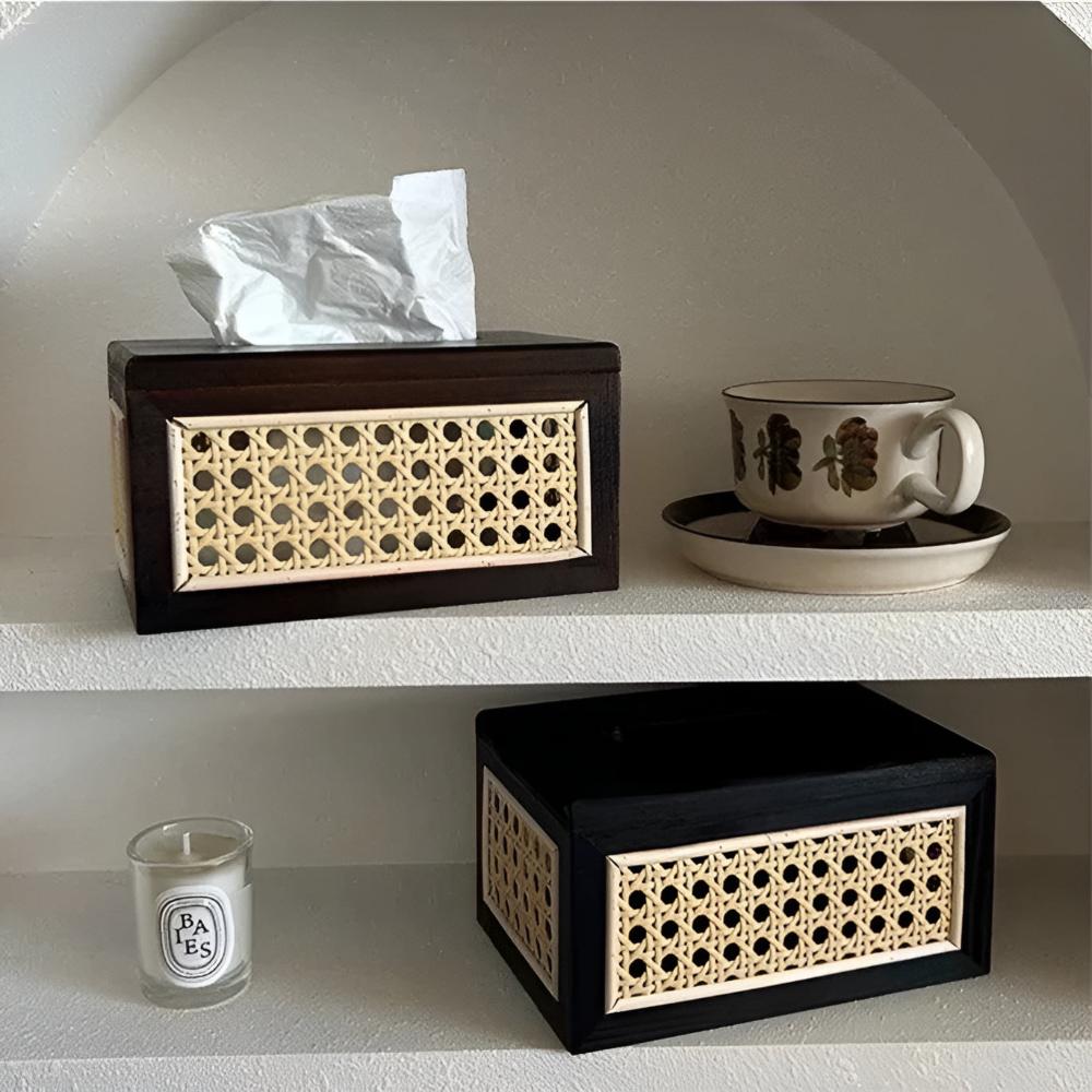Juno Taschentuchbox - Rattan und Massivholz, Minimalistisch Elegantes Design 3