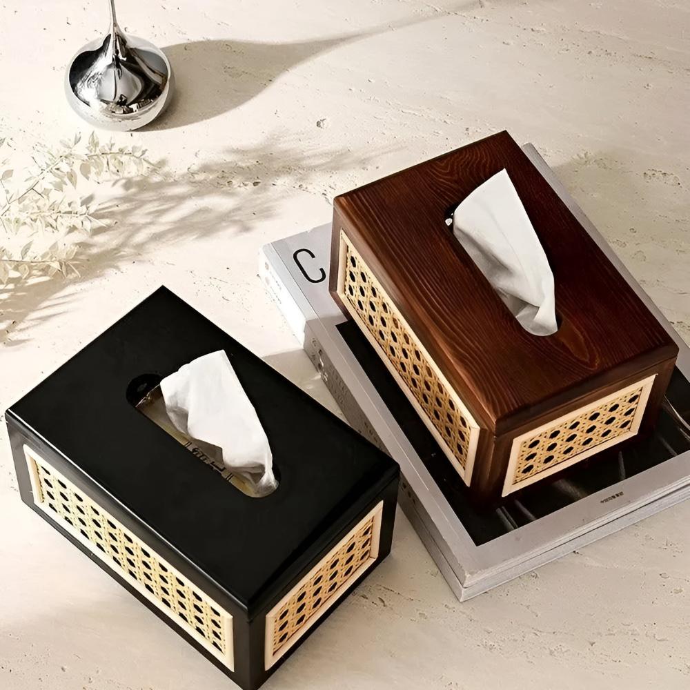 Juno Taschentuchbox - Rattan und Massivholz, Minimalistisch Elegantes Design 4