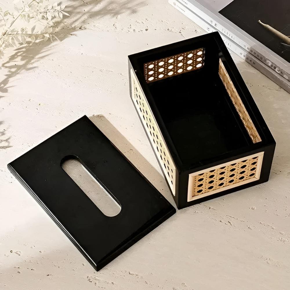 Juno Taschentuchbox - Rattan und Massivholz, Minimalistisch Elegantes Design 5