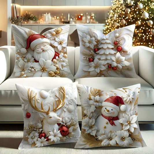 Klara Kissenbezüge - Samt, 4er-Set mit Weihnachtsmotiven 0