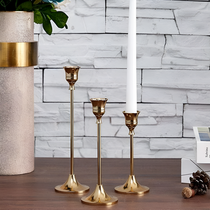 Klaren Kerzenständer Set - Messing, Vintage 3-teilig für Stabkerzen 0