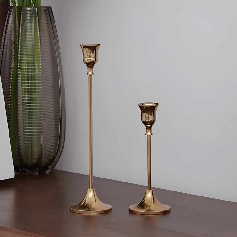 Klaren Kerzenständer Set - Messing, Vintage 3-teilig für Stabkerzen 4