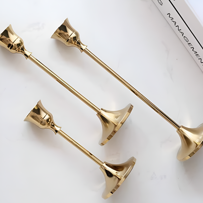 Klaren Kerzenständer Set - Messing, Vintage 3-teilig für Stabkerzen 7