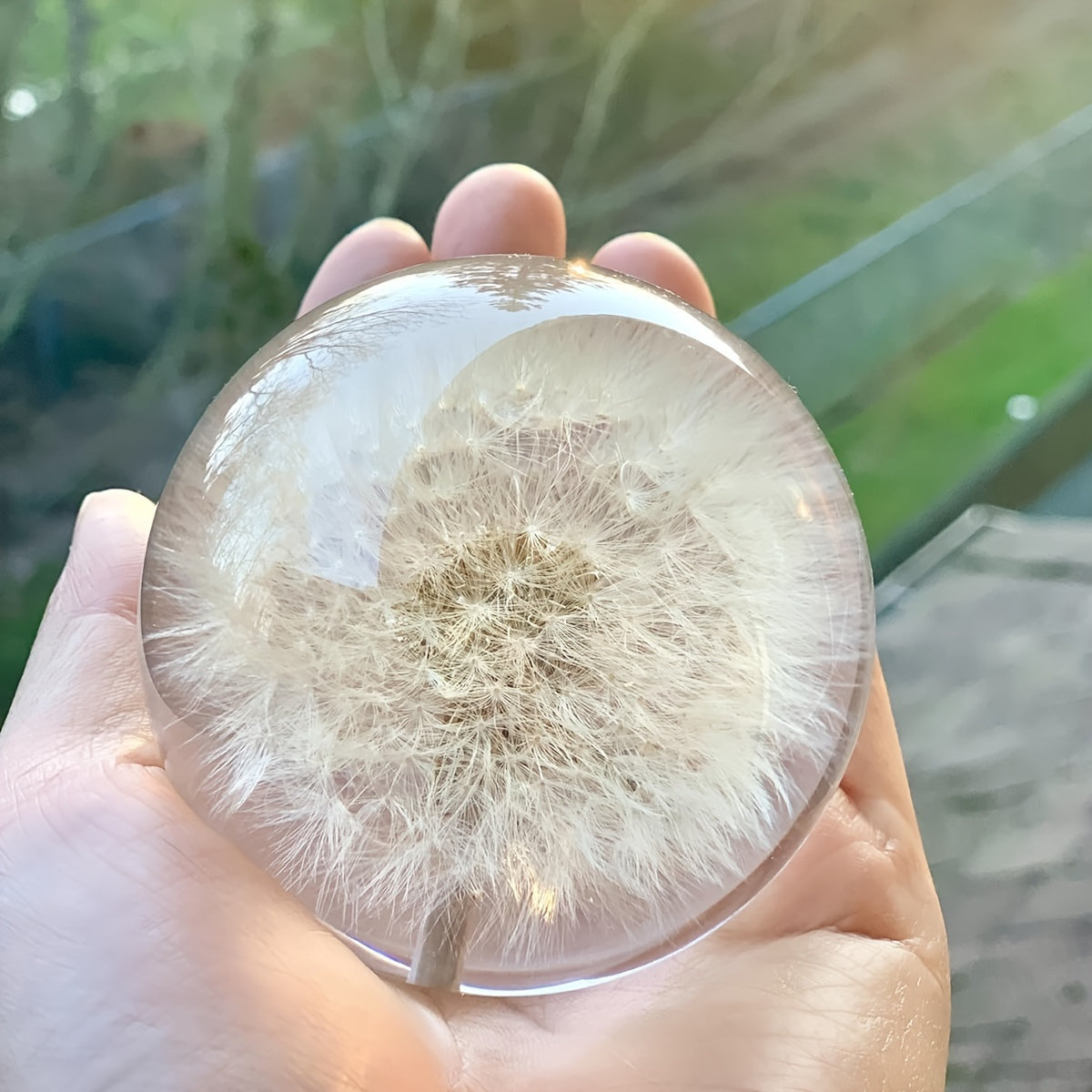 Klarenza Kristallkugel Deko - Glas mit Löwenzahn, Art Deco Stil 2