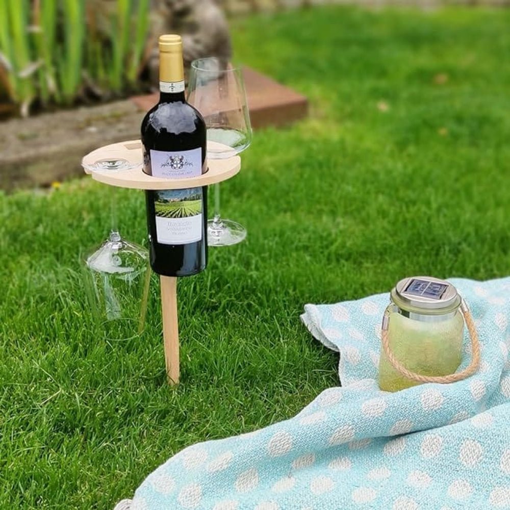 Klarin Klappbarer Picknicktisch - Holz mit Wein- und Snackablage 2