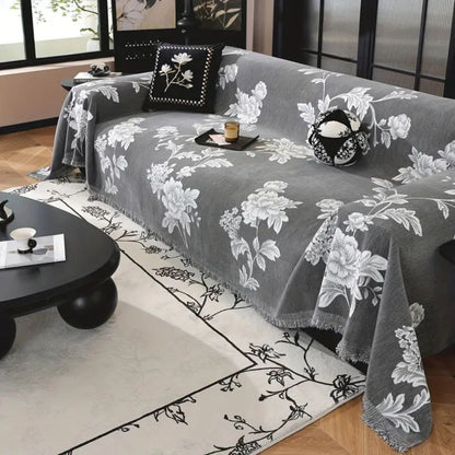 Klassik Fleur Sofabezug - Atmungsaktive Chenille, Elegantes Blumenmuster 0