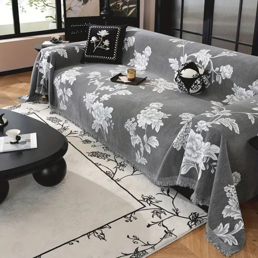 Klassik Fleur Sofabezug - Atmungsaktive Chenille, Elegantes Blumenmuster 0