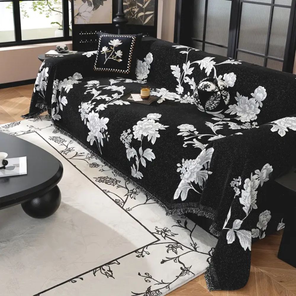 Klassik Fleur Sofabezug - Atmungsaktive Chenille, Elegantes Blumenmuster 2