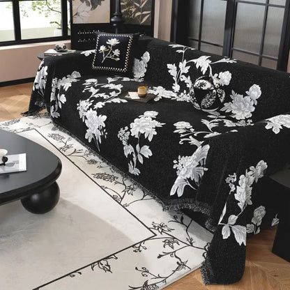 Klassik Fleur Sofabezug - Atmungsaktive Chenille, Elegantes Blumenmuster 2