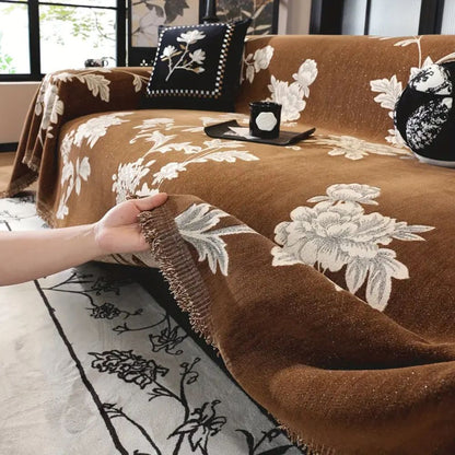 Klassik Fleur Sofabezug - Atmungsaktive Chenille, Elegantes Blumenmuster 7