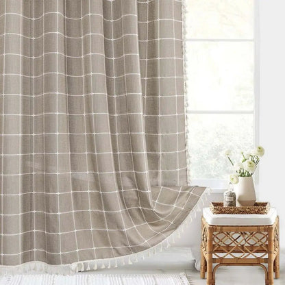 Lina Duschvorhang - Leinen, Boho-Design mit Quasten, Wasserdicht 0