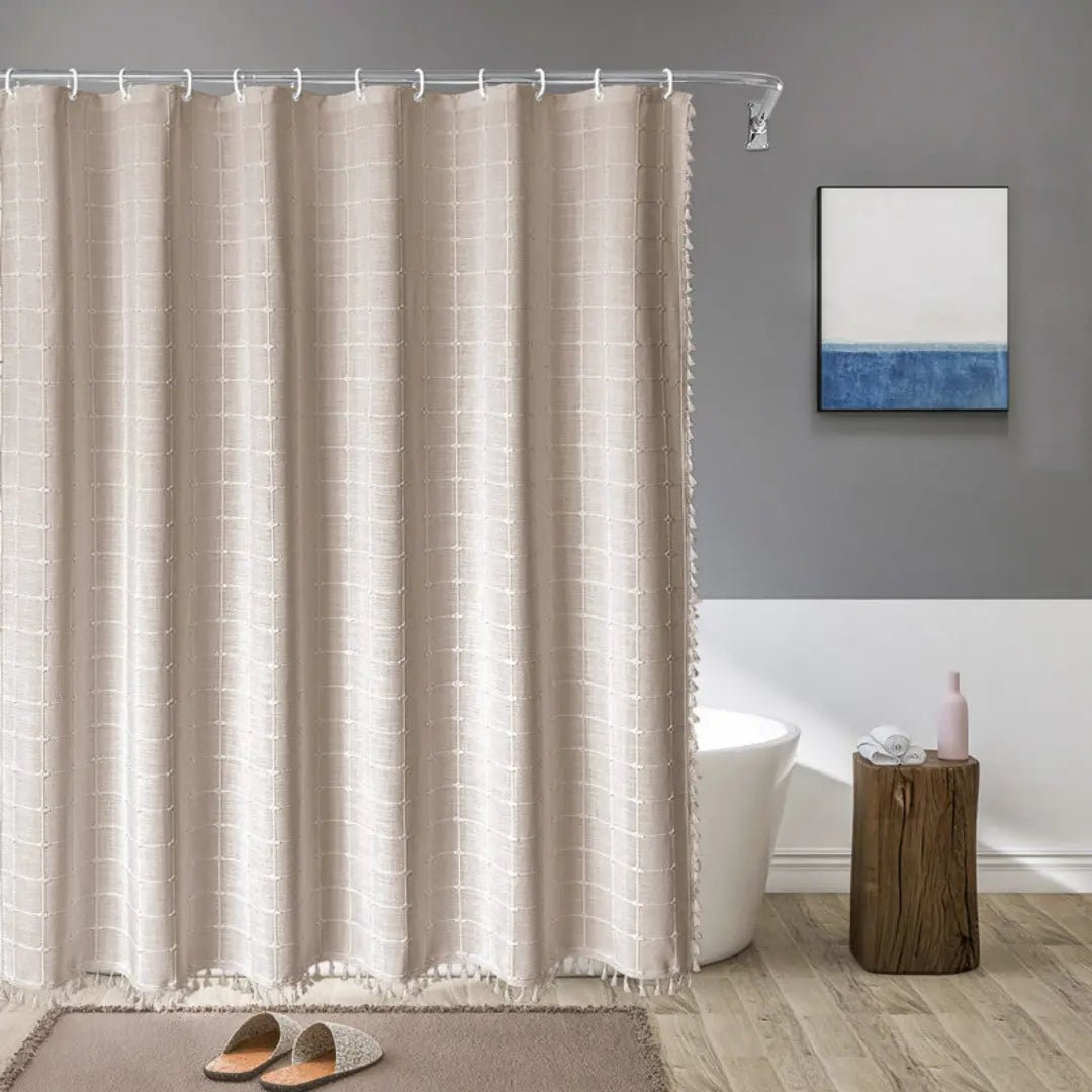 Lina Duschvorhang - Leinen, Boho-Design mit Quasten, Wasserdicht 1