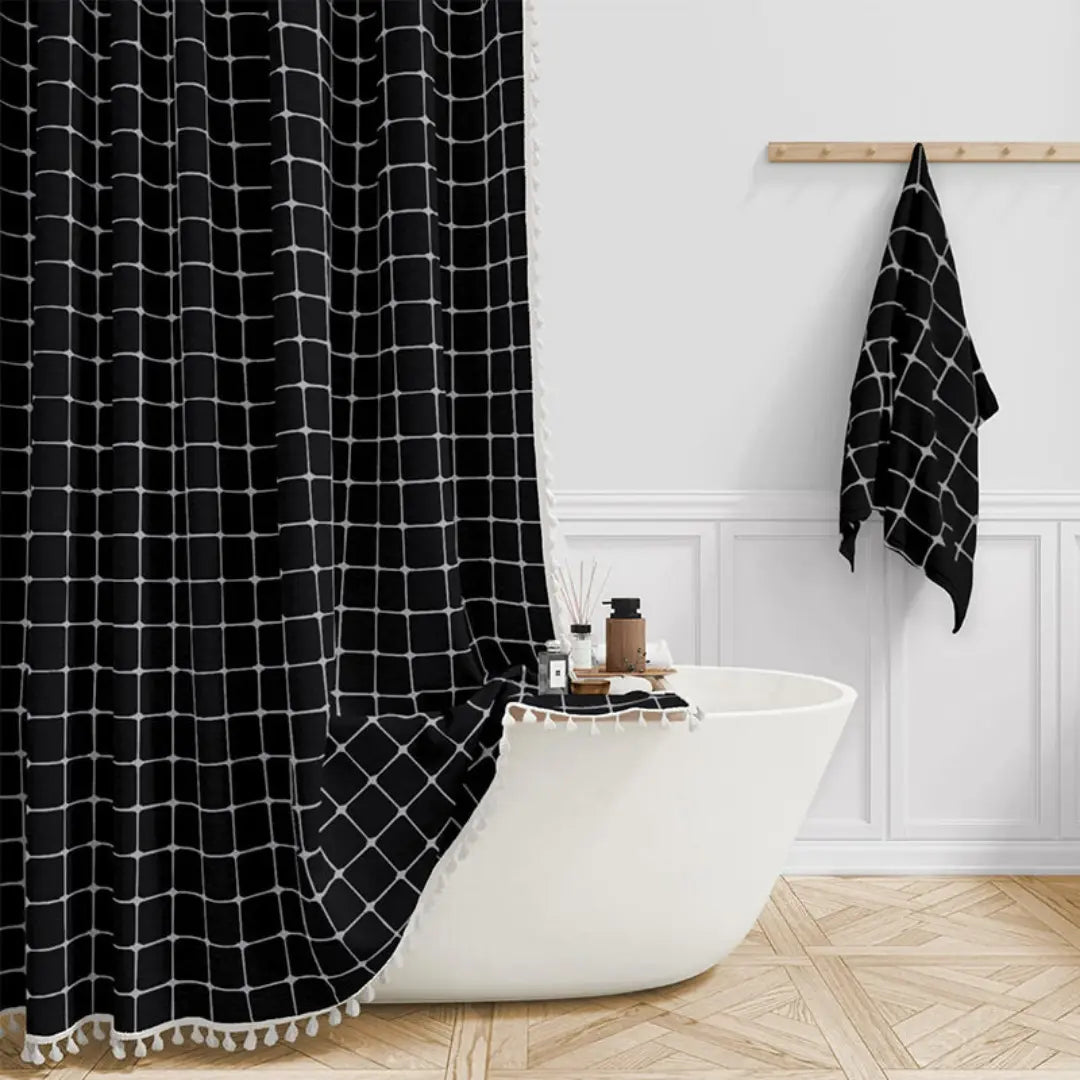 Lina Duschvorhang - Leinen, Boho-Design mit Quasten, Wasserdicht 3