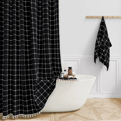 Lina Duschvorhang - Leinen, Boho-Design mit Quasten, Wasserdicht 3