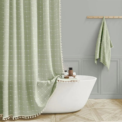 Lina Duschvorhang - Leinen, Boho-Design mit Quasten, Wasserdicht 5