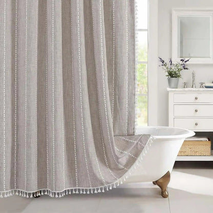 Lina Duschvorhang - Leinen, Boho-Design mit Quasten, Wasserdicht 8