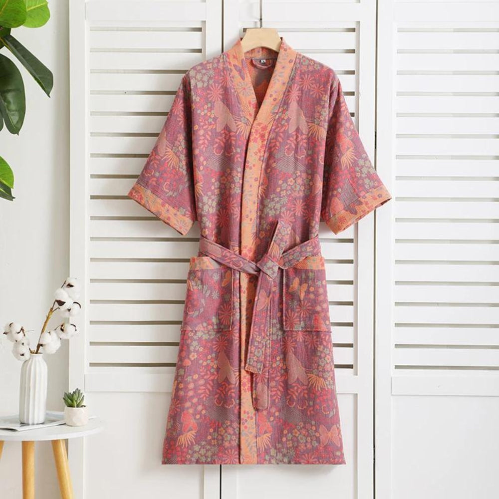 Liora Bademantel Damen - Baumwolle, Leicht und Atmungsaktiv im Vintage-Design 0