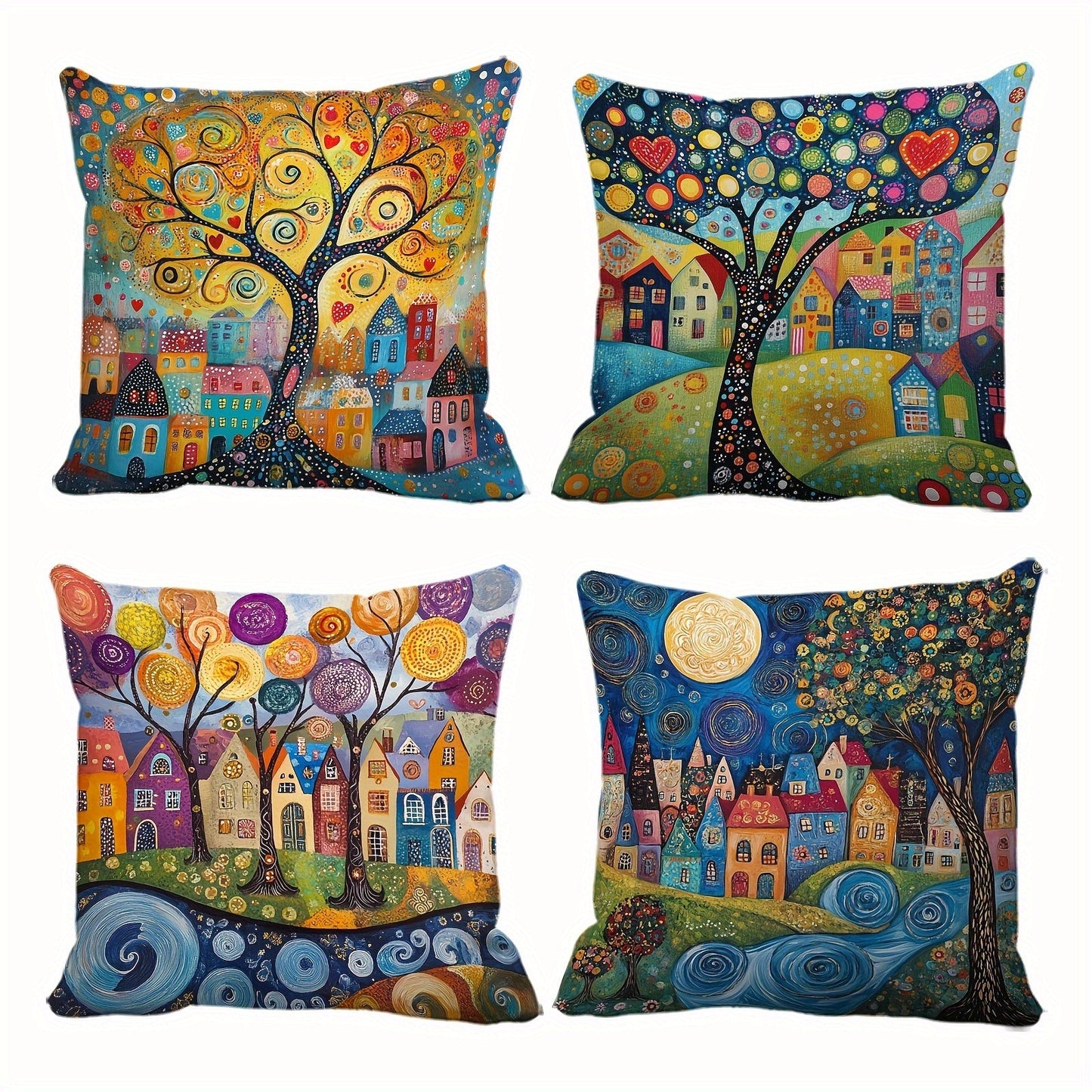 Liora Kissenbezug Set 40x40 - Weicher Plüsch, Ländlicher Retro-Stil, 4er Set 0