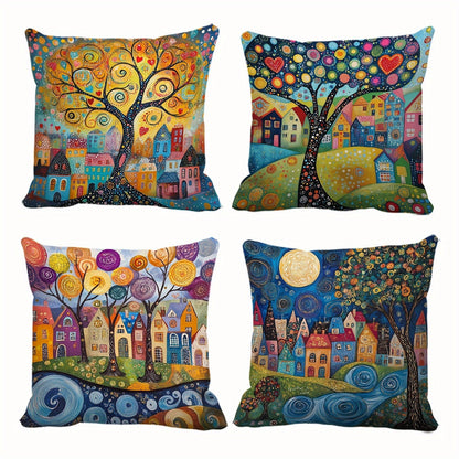 Liora Kissenbezug Set 40x40 - Weicher Plüsch, Ländlicher Retro-Stil, 4er Set 0
