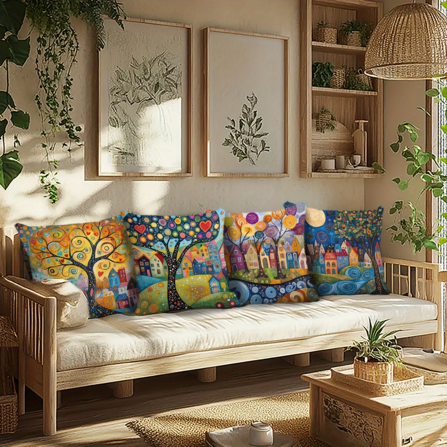 Liora Kissenbezug Set 40x40 - Weicher Plüsch, Ländlicher Retro-Stil, 4er Set 1