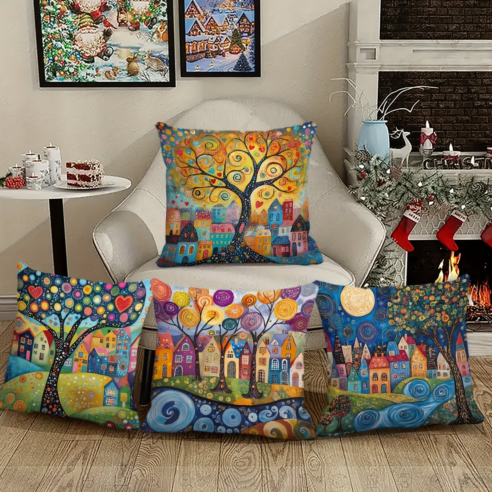 Liora Kissenbezug Set 40x40 - Weicher Plüsch, Ländlicher Retro-Stil, 4er Set 2