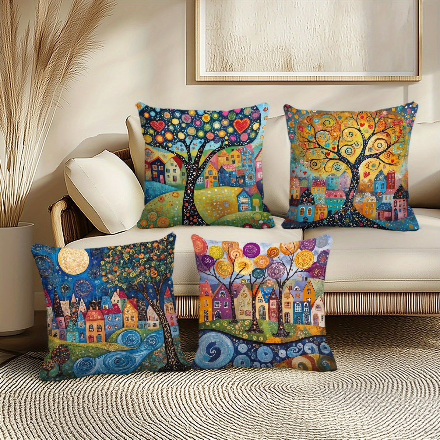 Liora Kissenbezug Set 40x40 - Weicher Plüsch, Ländlicher Retro-Stil, 4er Set 3
