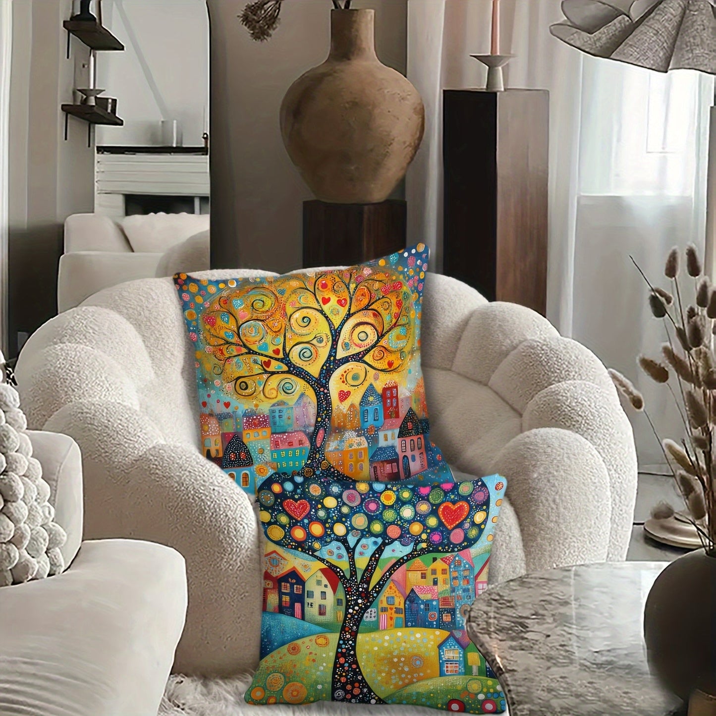 Liora Kissenbezug Set 40x40 - Weicher Plüsch, Ländlicher Retro-Stil, 4er Set 4