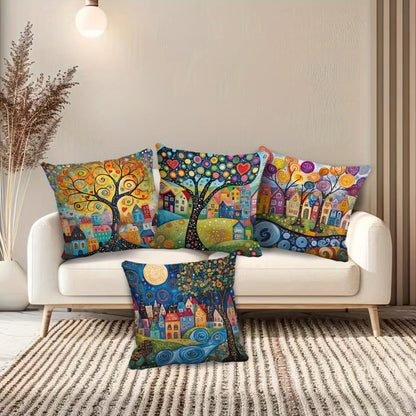 Liora Kissenbezug Set 40x40 - Weicher Plüsch, Ländlicher Retro-Stil, 4er Set 5