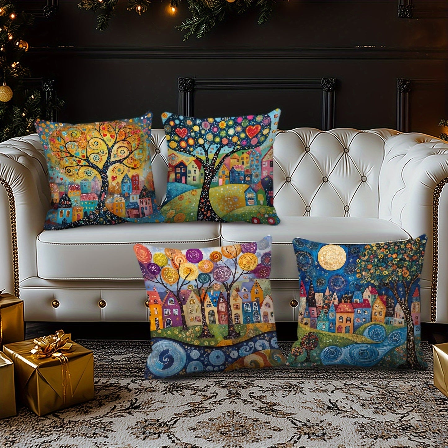 Liora Kissenbezug Set 40x40 - Weicher Plüsch, Ländlicher Retro-Stil, 4er Set 8