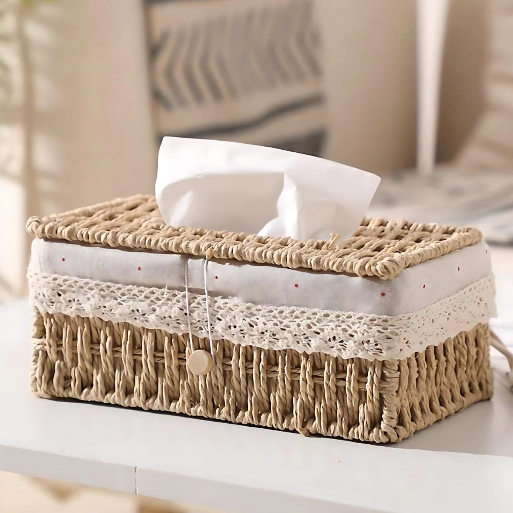 Liora Taschentuchbox - Geflochtenes Papierseil, Vintage-Charme 0