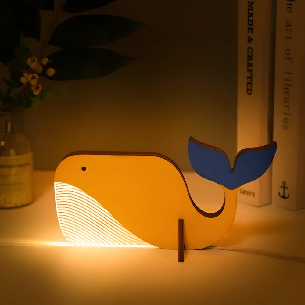 LunaZoo Kinderlampe - Holz LED-Nachtlicht mit Tiermotiv, Sanftes Licht für Kinderzimmer 1