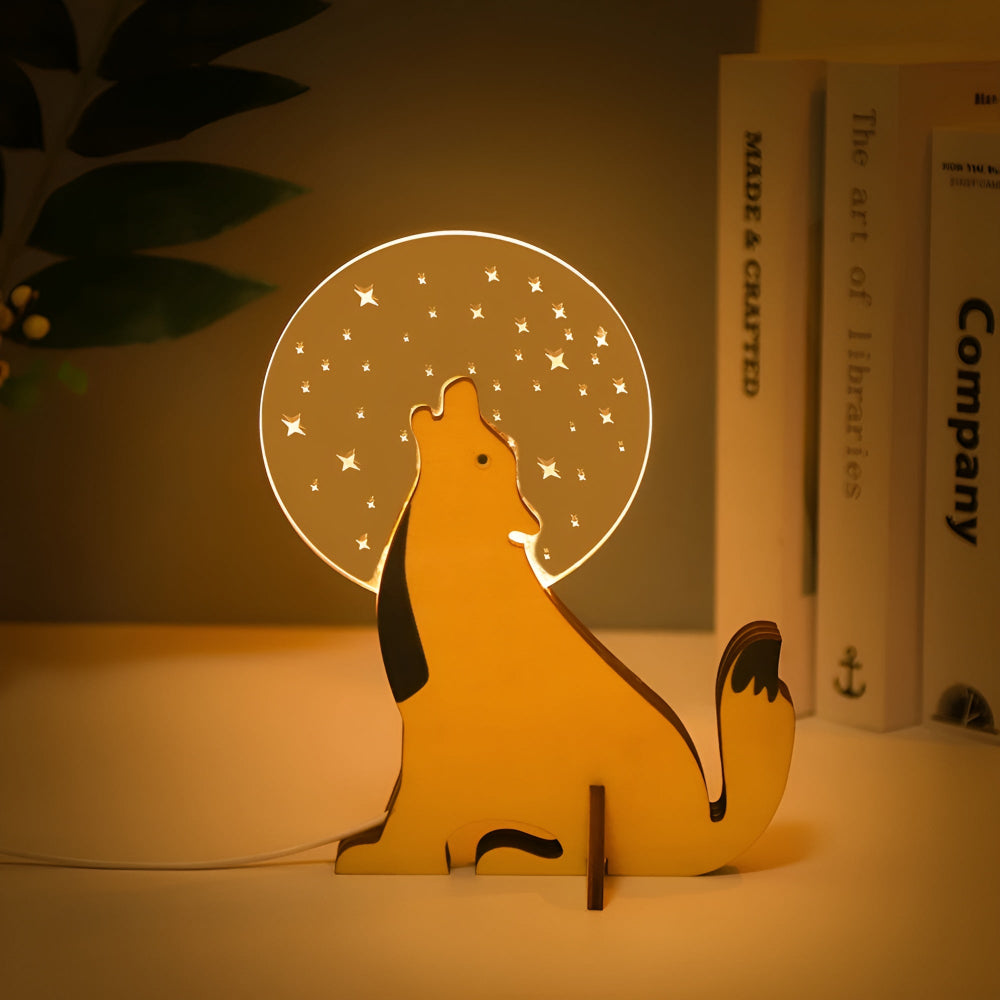 LunaZoo Kinderlampe - Holz LED-Nachtlicht mit Tiermotiv, Sanftes Licht für Kinderzimmer 3