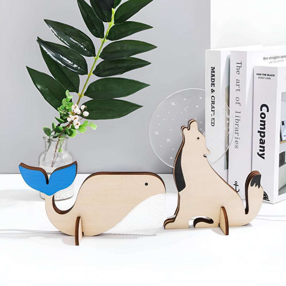 LunaZoo Kinderlampe - Holz LED-Nachtlicht mit Tiermotiv, Sanftes Licht für Kinderzimmer 4
