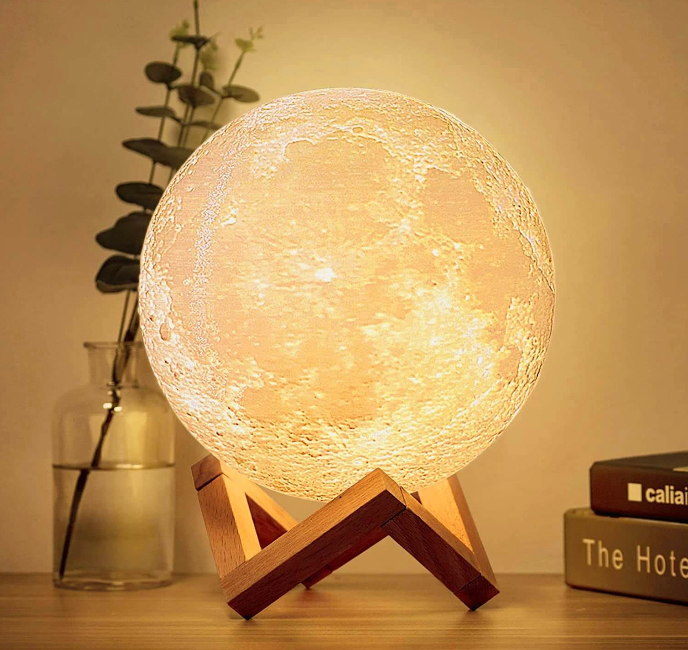 Lunaro Mondlampe - LED, Kabellos, Dimmbar mit Holzständer 2