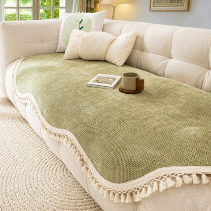 Luxe Chenille Sofabezug - Gewebte Textur mit Quasten, Rutschfest 2
